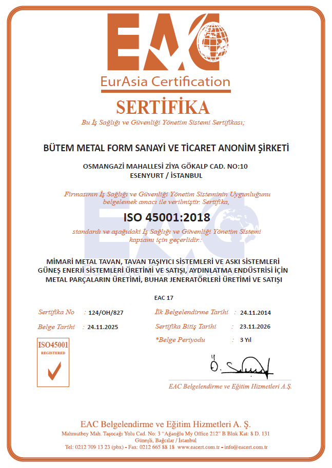 ISO 45001 BELGESİ - BÜTEM METAL