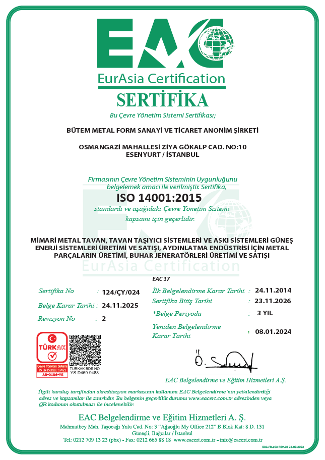 ISO 14001 BELGESİ - BÜTEM METAL