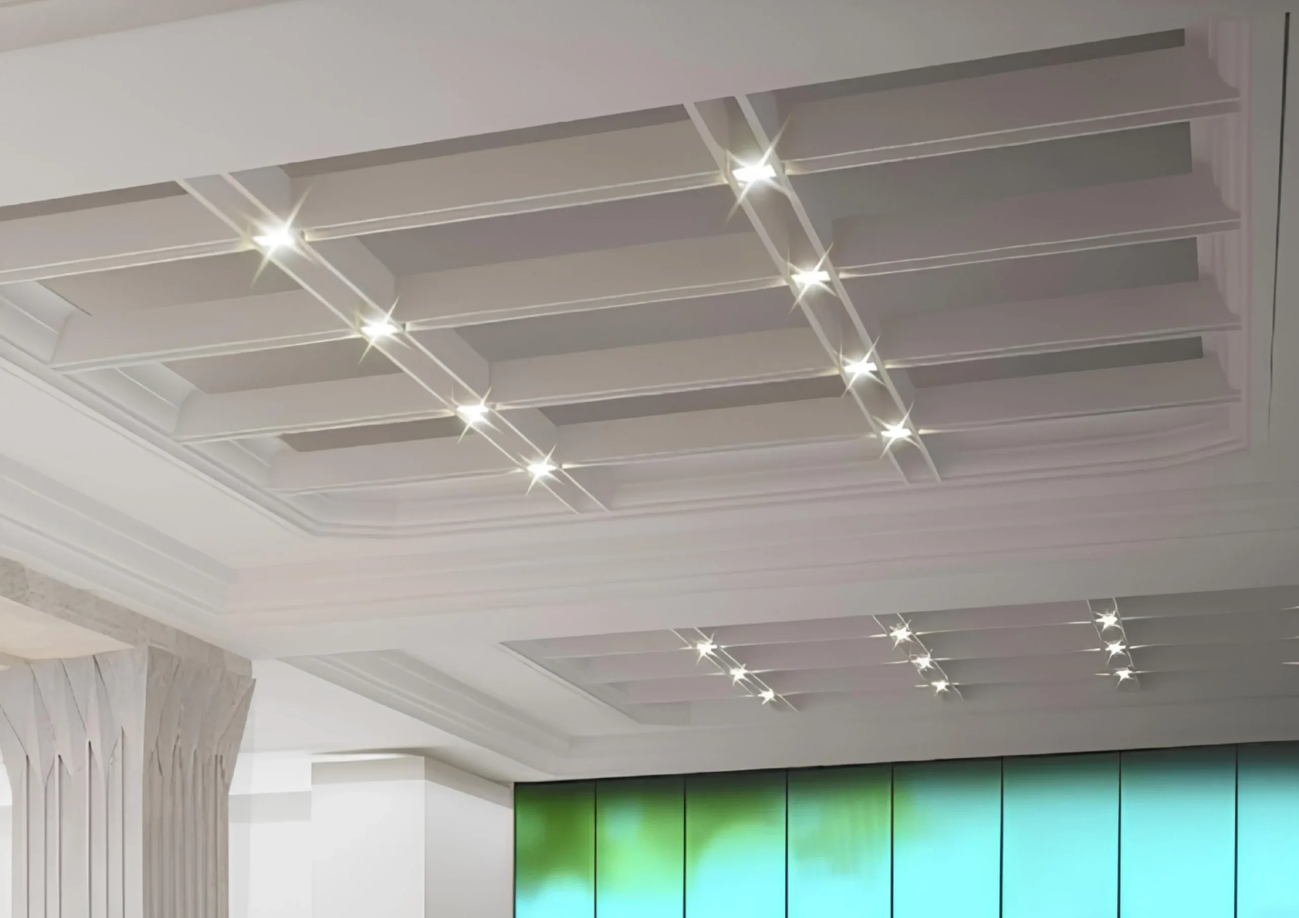 Bafflecell - Opencell - Metal Asma Tavan Sistemi - 3D Montaj Görseli